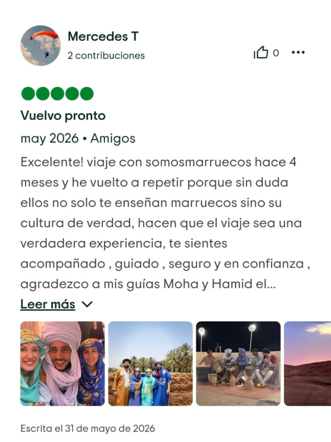 Opinion de TripAdvisor sobre la experiencia en Marruecos